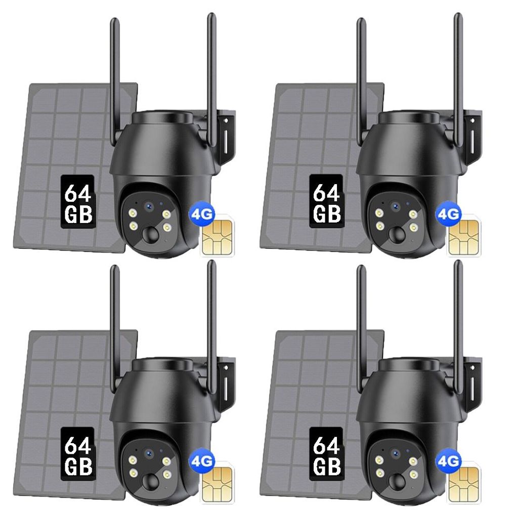 2K 3MP 4G LTE Akku Überwachungskamera Außen, Intelligente Erkennung, mit 64GB microSD 4PCS