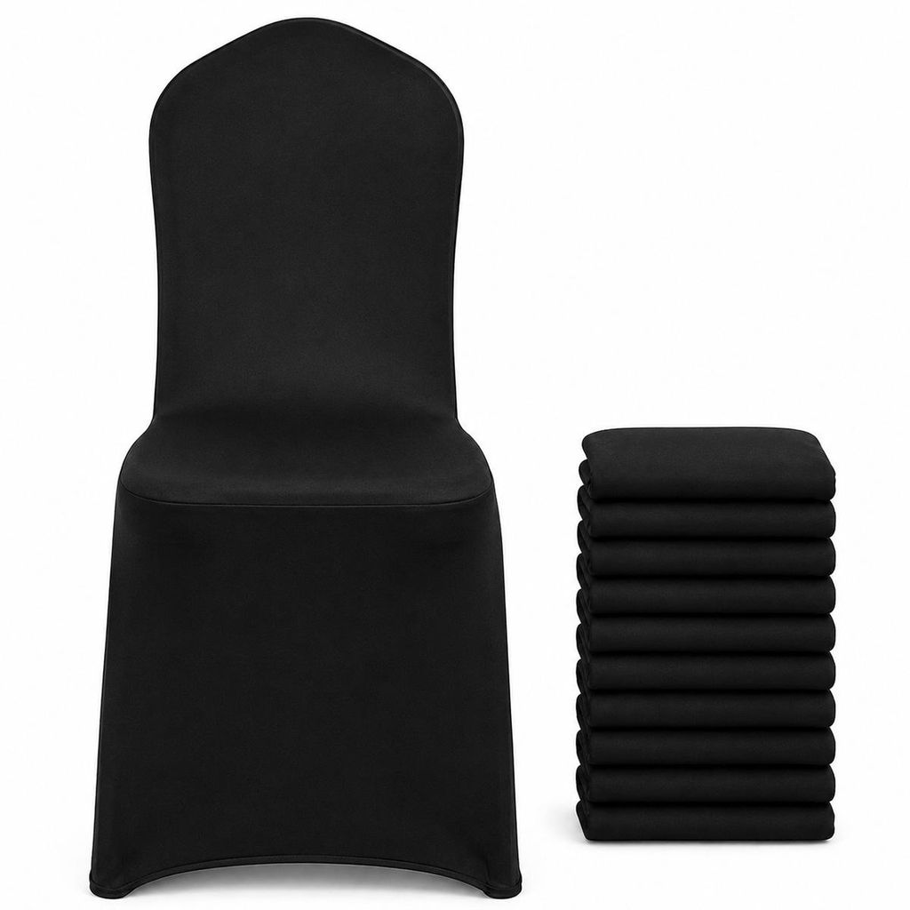 10er Set Stuhlhussen Schwarz, elastische Stretch Produktbild 
