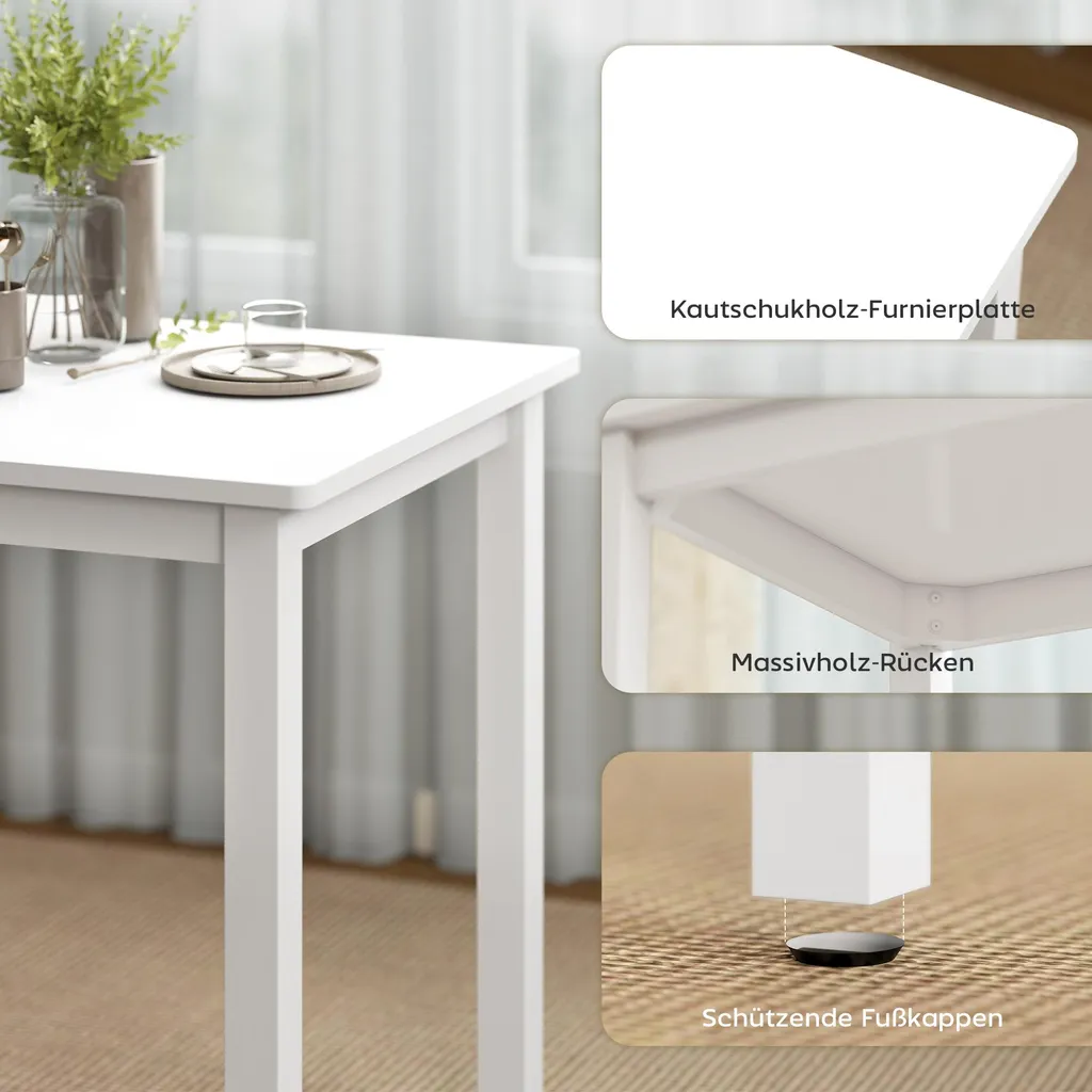 Table en Bois d'Hévéa et MDF Blanc - Table de Repas Stable et Durable