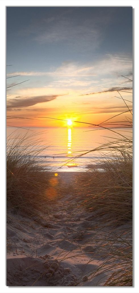 Wallario selbstklebende Türtapete 93 x 205 cm - Sonnenuntergang am Strand - Abwischbar, rückstandsfrei zu entfernen