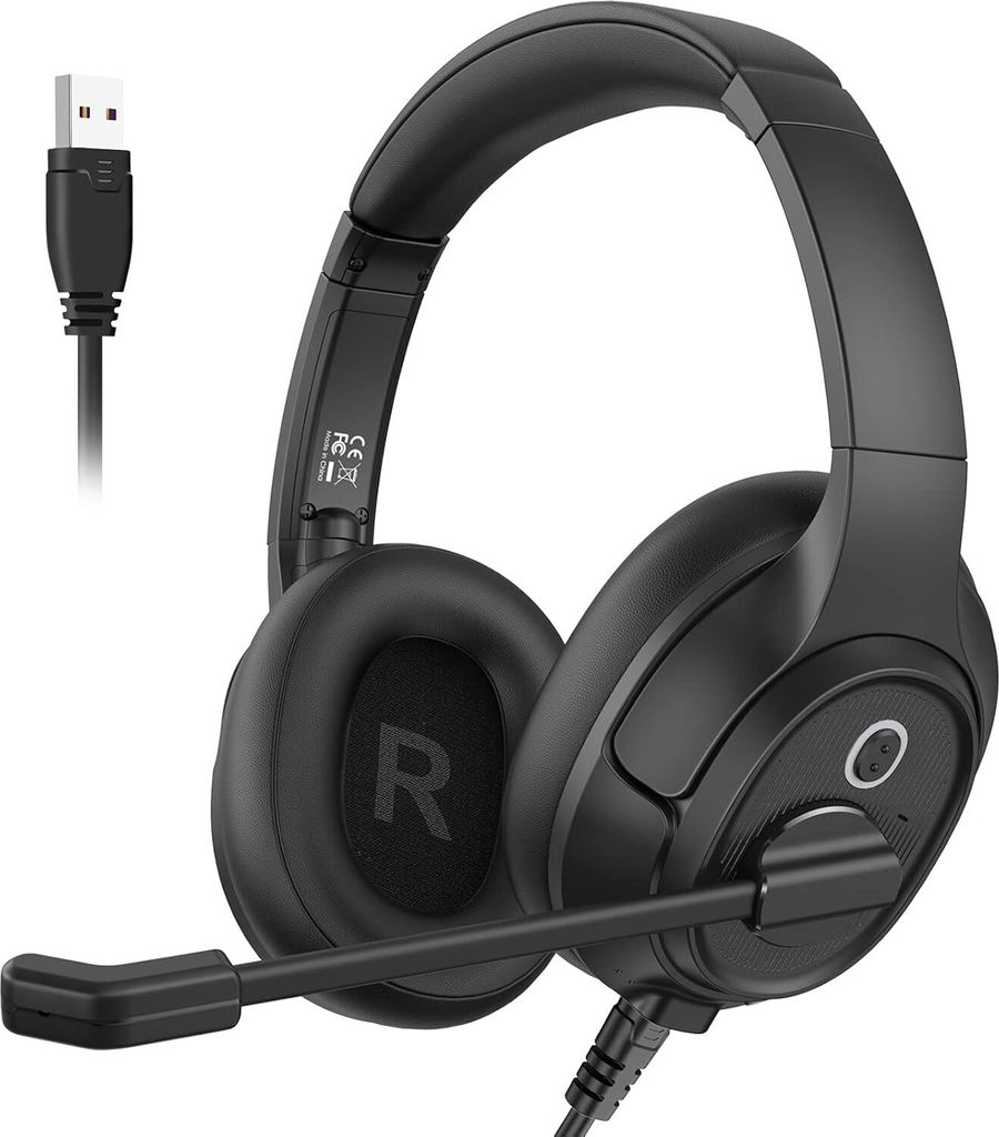 Gaming-Headset (USB Headset mit Mikrofon Office PC Headset mit ENC Mic Stummschalter & Lautstärkeregler, Usb headset mit mikrofon stummschalter