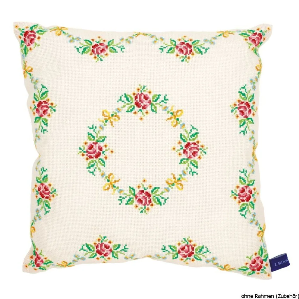 Vervaco Fin de Série : Kit Coussin à Broder Guirlande avec Roses de Qualité