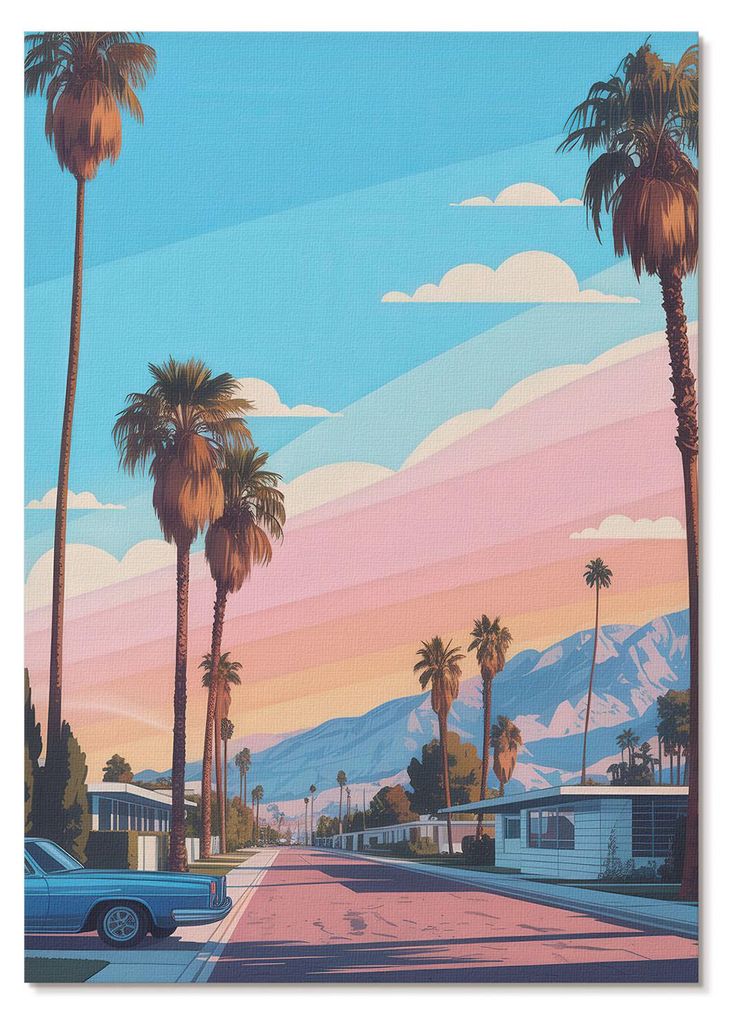 POSTER - 42x59 cm (A2) - Lucas "Luca" Meyer - Bunte Palmen und eine moderne, ruhige Straße - Wandbild für Wohnzimmer Schlafzimmer & Flur, Moderne...