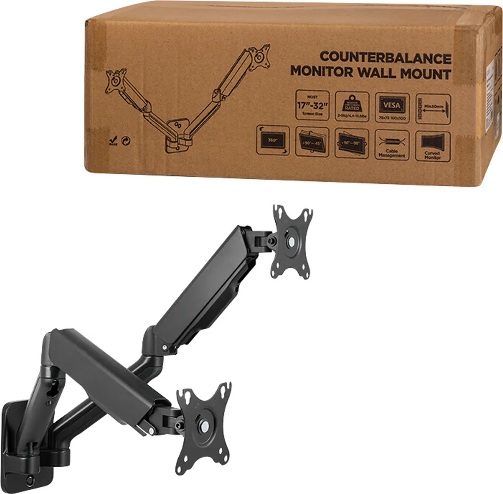 Support Mural Écran PC Extensible 90-540mm pour Double Moniteur 17-32 - 11