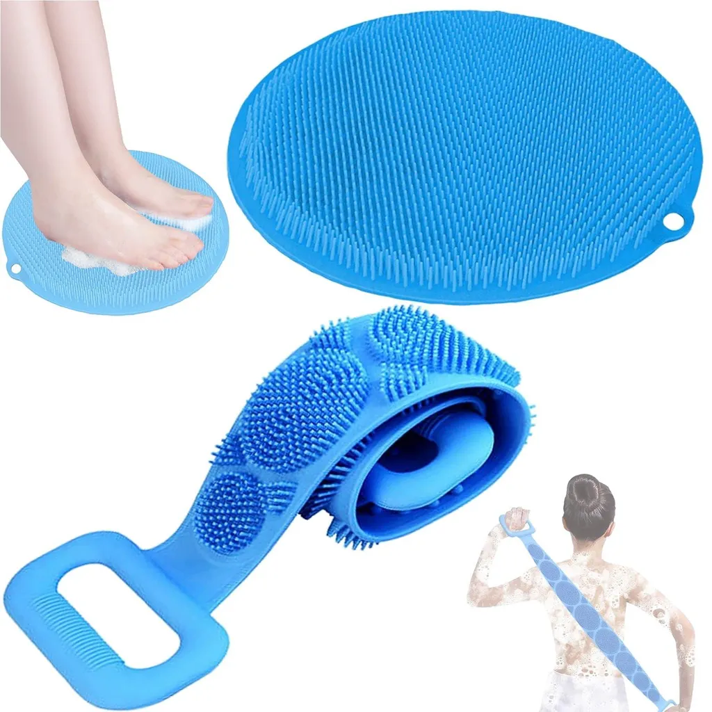 Set de massage corporel en silicone bleu pour gommage et soin du dos