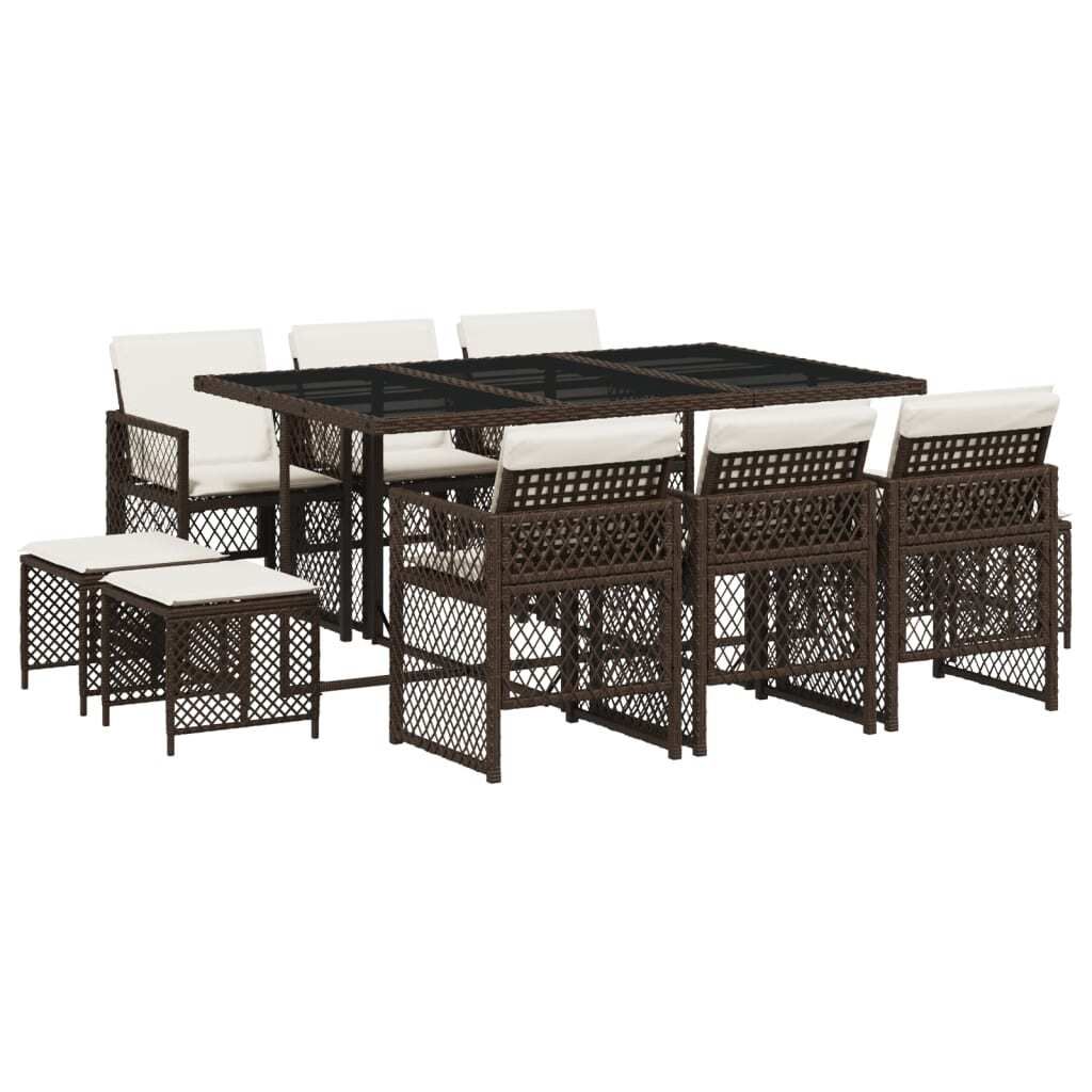 vidaXL 11-tlg. Garten-Essgruppe mit Kissen Braun Poly Rattan