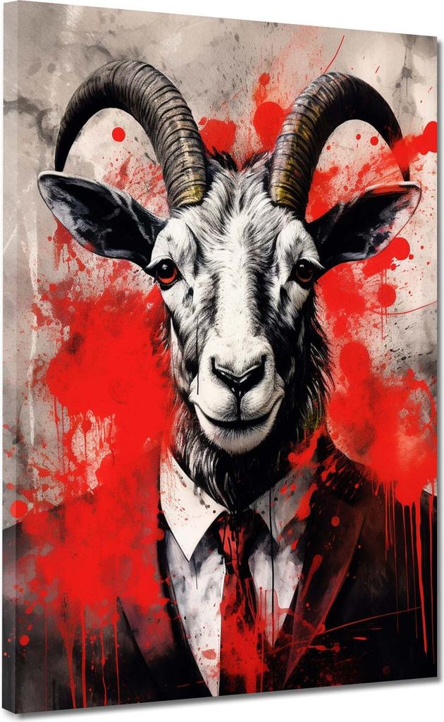 Ziege im Anzug Red Splash Leinwandbild Wandbild Kunstdruck XL Wanddeko: 60x80x2cm