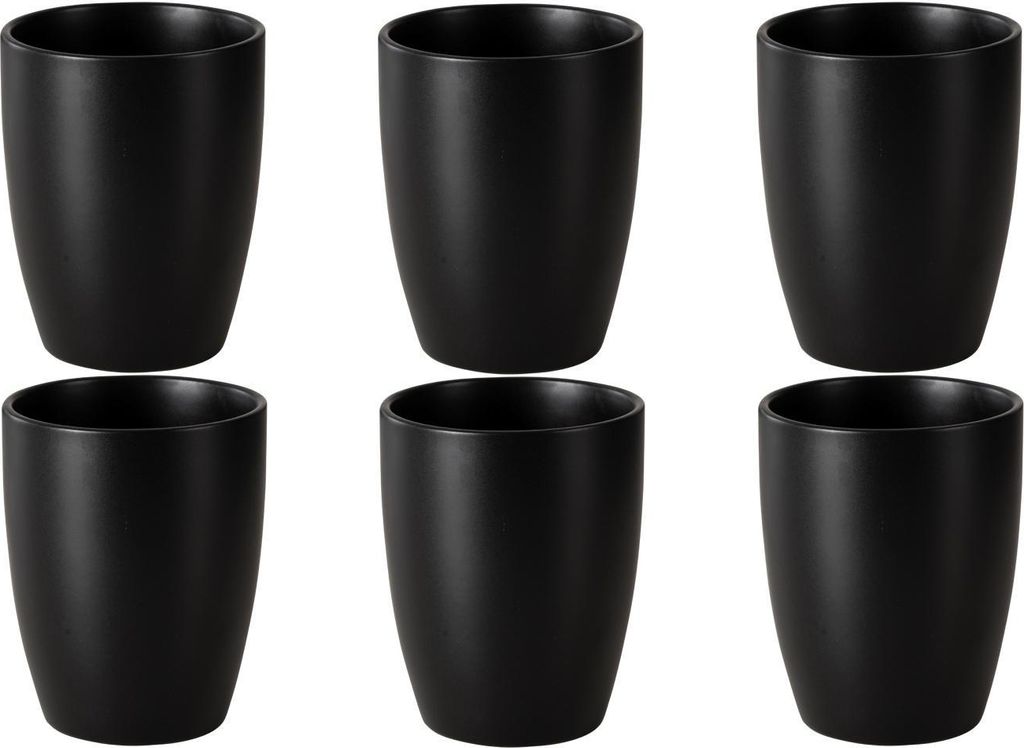 Kaffeebecher - Schwarz matt - Steingut - 6er Set