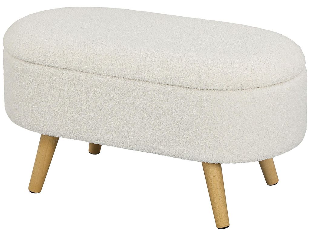 Sitzbank mit Stauraum und Deckel, Fußhocker für Flur, Wohnzimmer, Schlafzimmer, Holz, Stoffbezug, Weiß