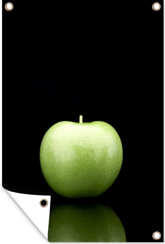 MuchoWow 80x120 cm Outdoor-Poster Gartendeko Sichtschutz Garten Poster für den Garten Granny Smith auf schwarzem Hintergrund