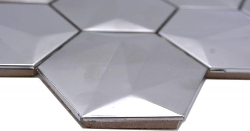 Handmuster Edelstahl Hexagon Mosaikfliesen Hexagon 3D Stahl Titanium glänzend/matt MOS128-SB_m