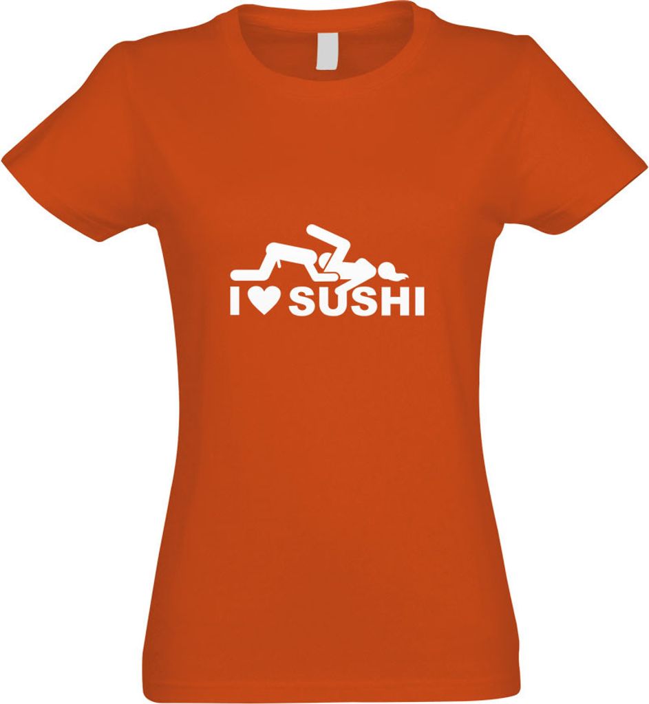 Kiwistar - T-Shirt tailliert - Damen - orange - I Love Sushi Motiv2 - mit Motiv Bedruckt - Funshirt Design - Sport - Freizeit - Damen - S