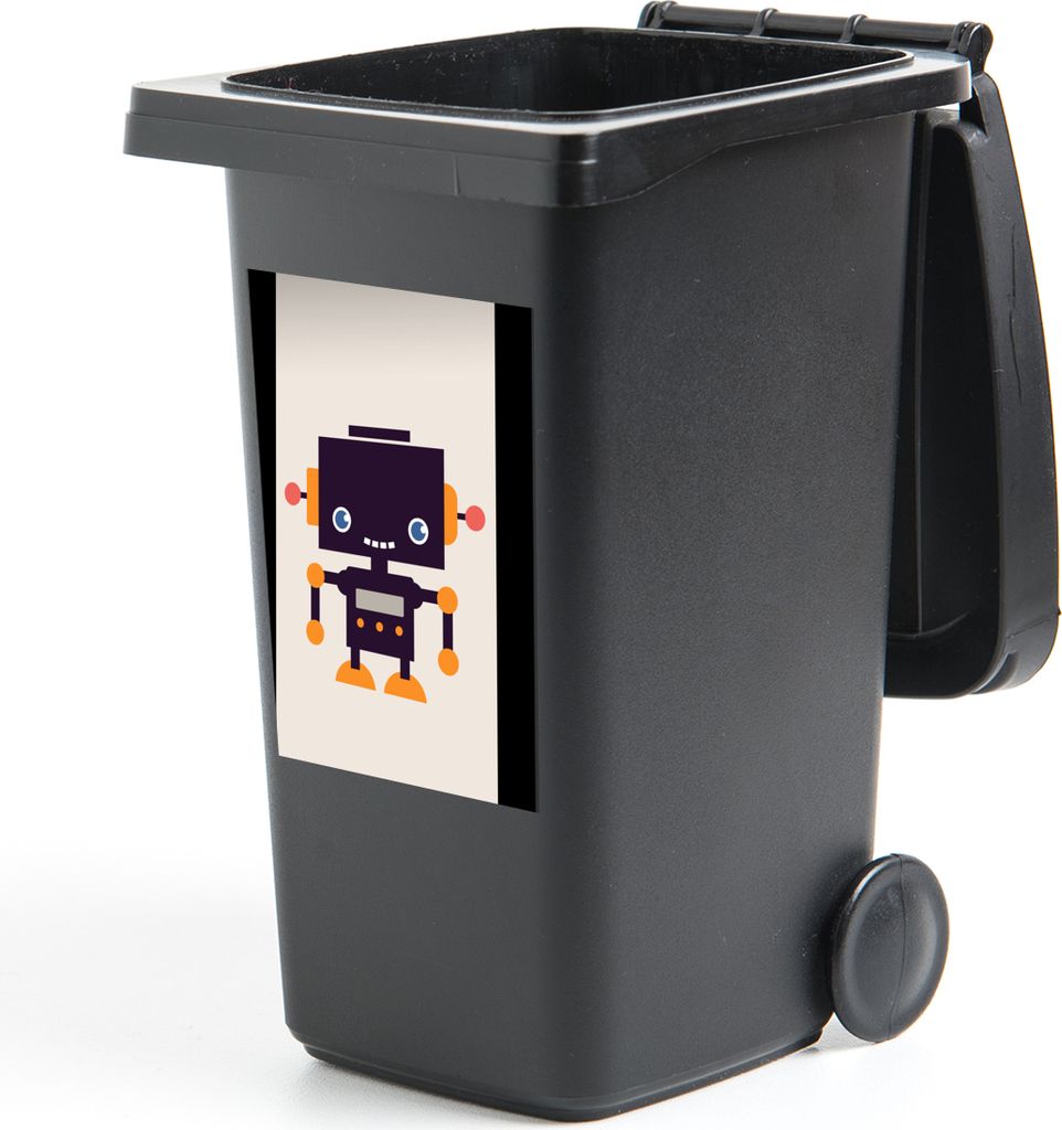 MuchoWow Mülltonnenaufkleber Roboter - Antenne - Orange - Beige - Kind - Kinder 44x98 cm - Containeraufkleber - Aufkleber - Mülltonnen-Aufkleber