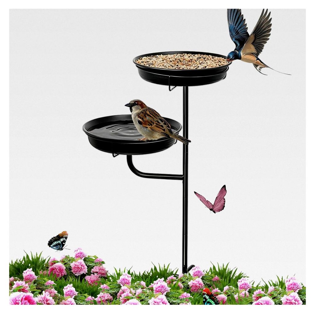 Vogeltränke für den Außenbereich, stehendes Futtertablett aus Metall mit Pfahl – für Garten, Terrasse, Pavillon und Rasen
