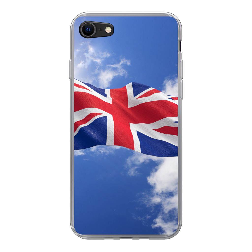 MuchoWow Handyhülle Schutzhülle Hülle für iPhone 7 Die Flagge des Vereinigten Königreichs weht am Himmel Silikon Softcase Handy Hülle - Kar...