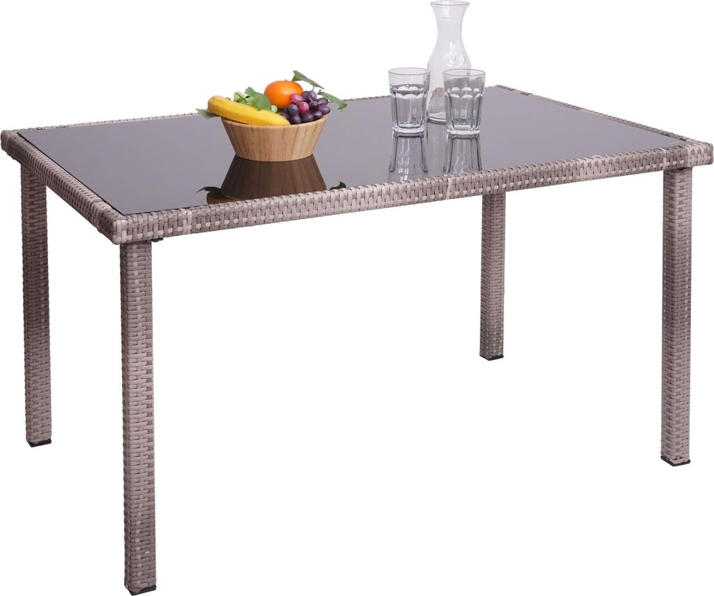 Poly-Rattan Tisch HWC-G19, Gartentisch Balkontisch, 120x75cm - grau-braun