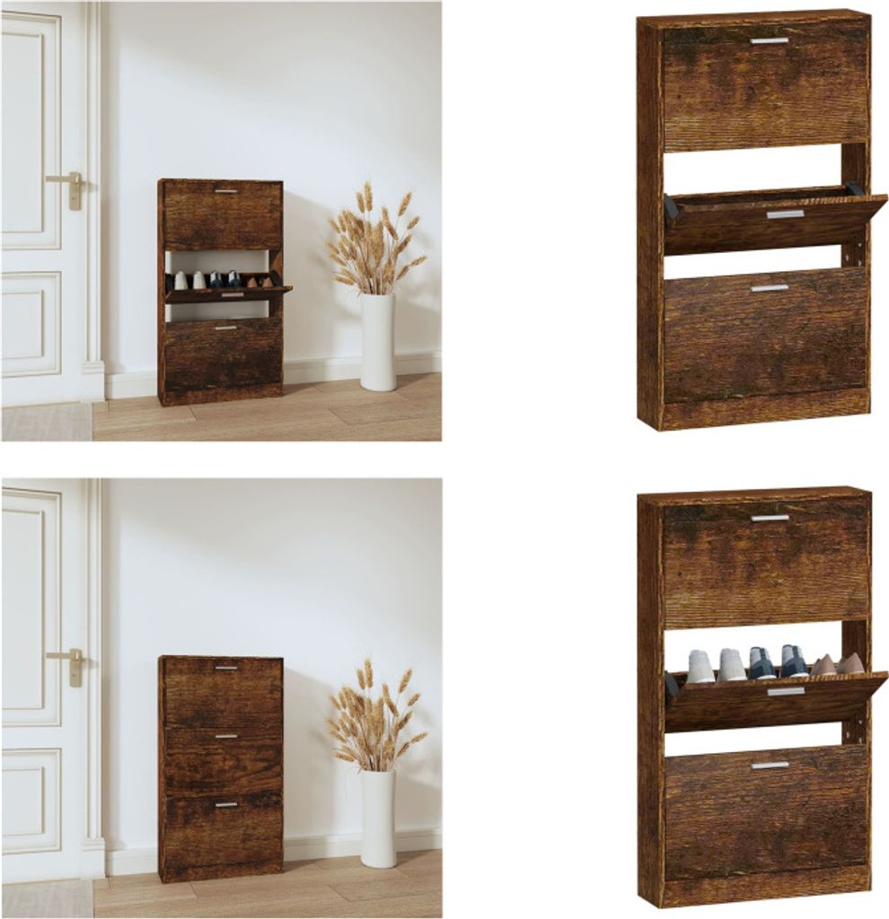 vidaXL Schuhschrank Räuchereiche 59x17x108 cm Holzwerkstoff - Schuhregal - Schuhregale - Schuhaufbewahrung - Schuhschrank