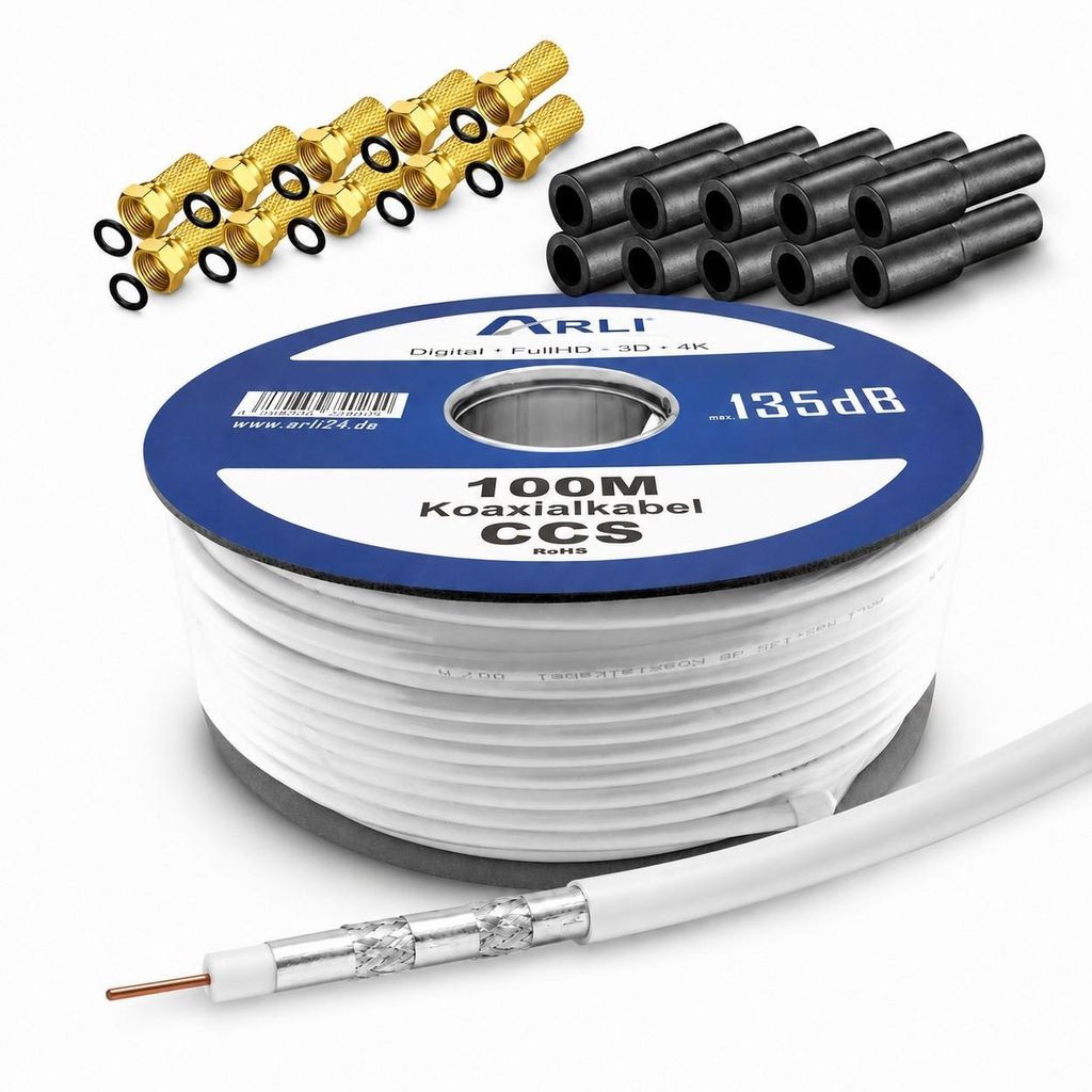 100m ARLI Koaxialkabel – max. 135 dB 5-fach geschirmt + 10x Produktbild 