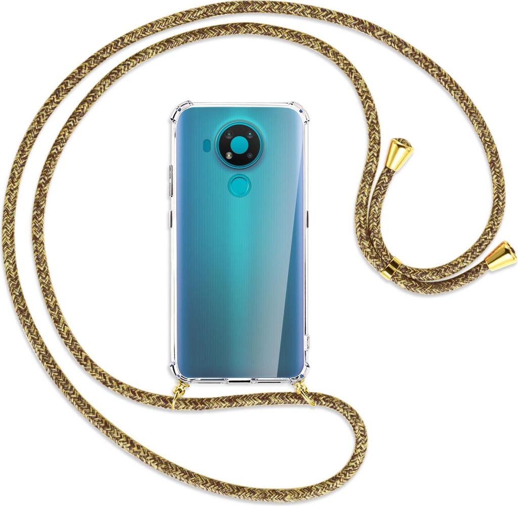 Handykette Backcover-Schutzhülle mit Band (Metall goldfarben) für Nokia 3.4 - braun+beige