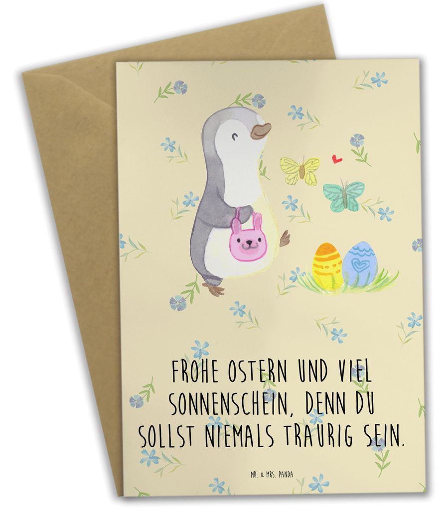 Mr. & Mrs. Panda firmungskarte Pinguin Eier suchen - Blumig - Geschenk, Ostern, weihnachtskarten, babykarte, Grußkarte, osterkarte, einladungskart...
