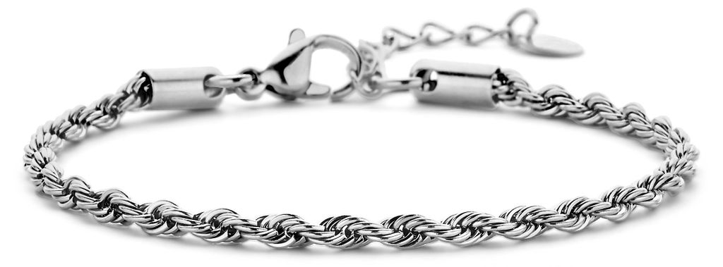 CO88 Collection 8CB-91287 Stahlarmband – Gliederarmband – Kordelglieder – 16,5+3 cm – 3 mm breit – Stahl – silberfarben