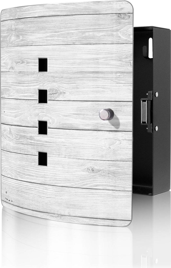 banjado Design Schlüsselkasten aus Edelstahl für 10 Schlüssel, Schlüsselschrank 24 x 21,5 x 7cm groß mit Magnetverschluss, Weiß Gebeizt [BWSK...