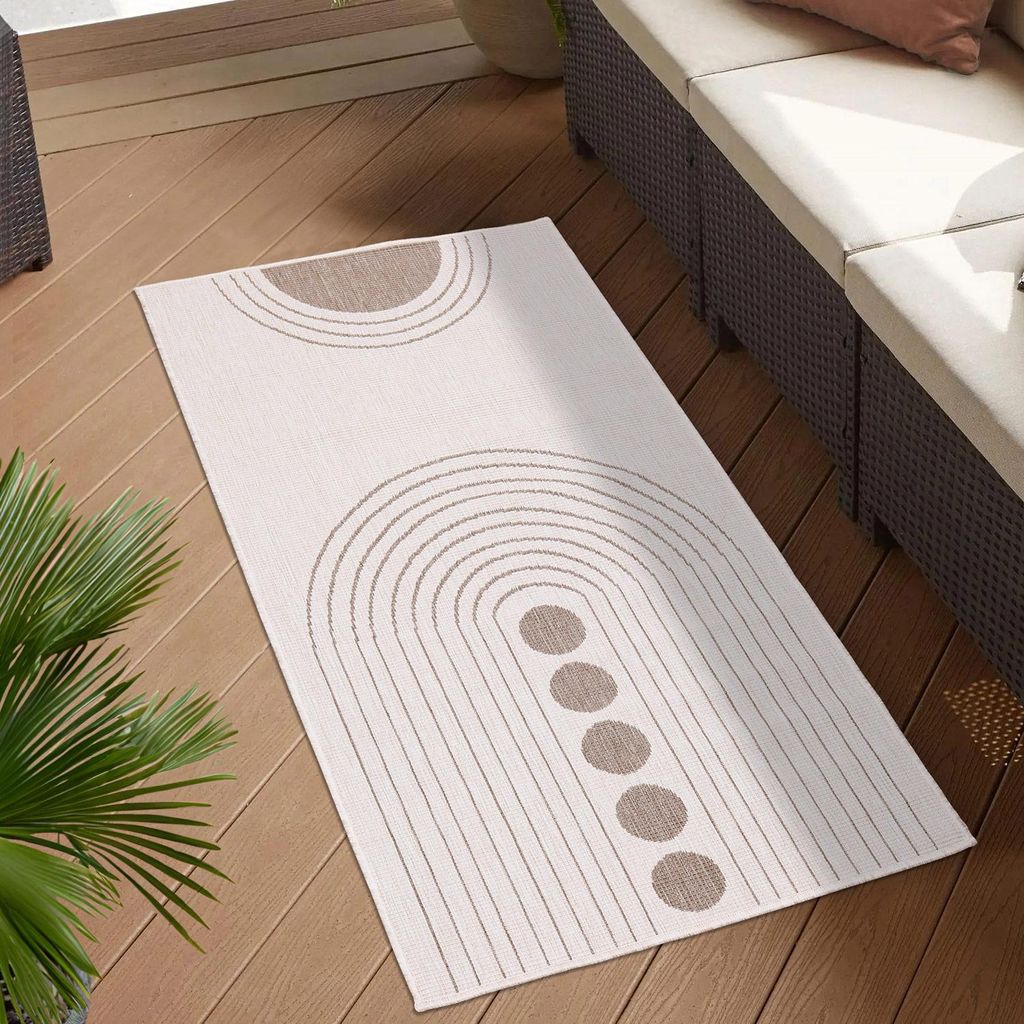 Teppich Outdoor Wetterfest - Beige, Creme - Wendeteppich - 80x150 cm - Kreis-Muster