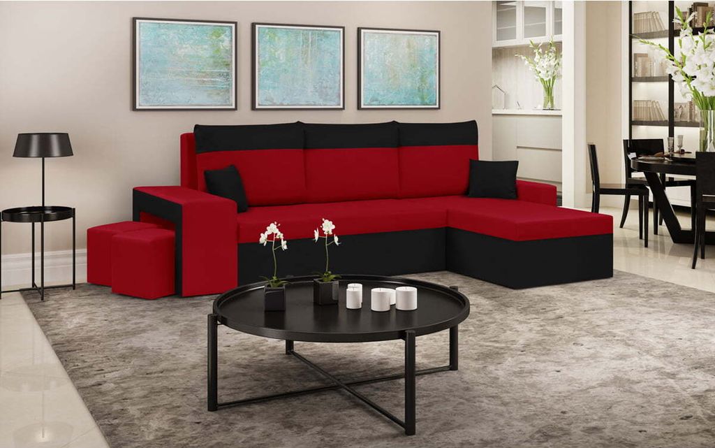 Ecksofa DAKOTA2 mit Schlaffunktion - Rot/Schwarz