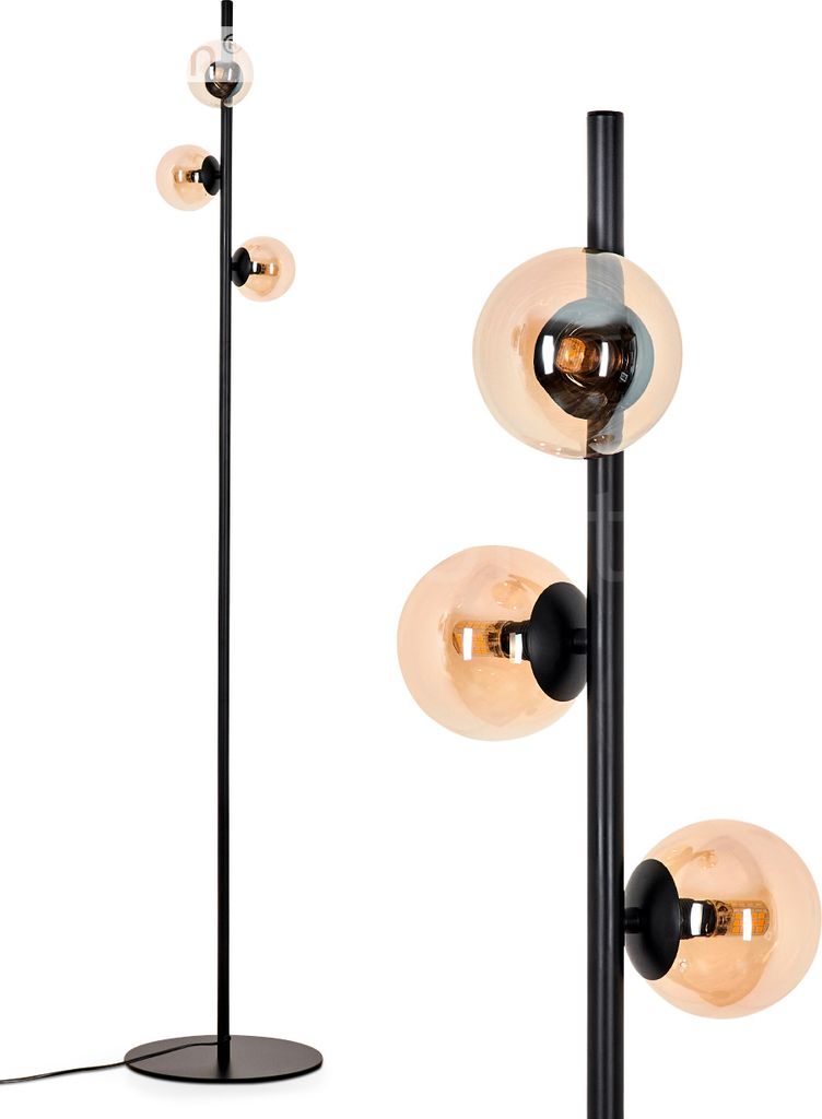 Garaguso Stehlampe aus Metall/Glas in Schwarz/Bernsteinfarben