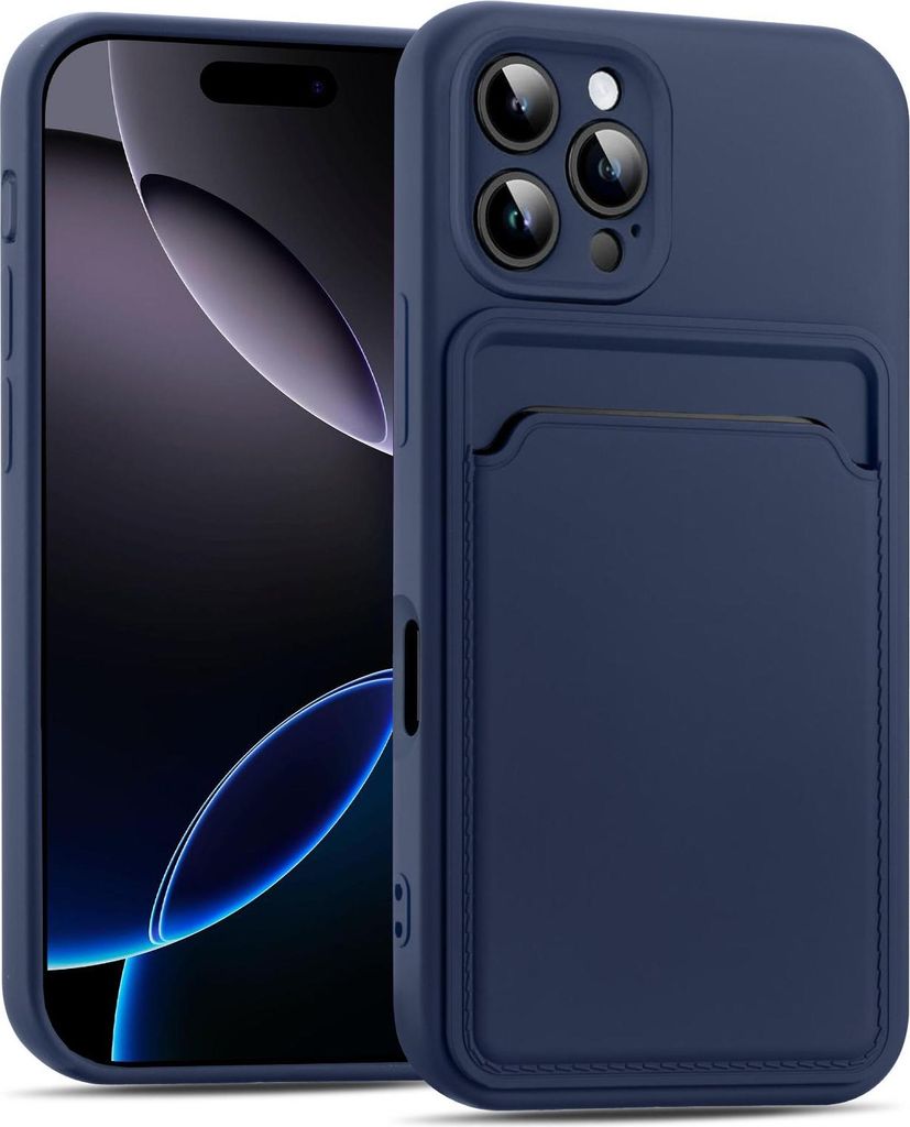 Handyhülle für iPhone 16 Pro Max Hülle Silikon Case Schutzhülle mit Kartenfach Slim Cover, Blau