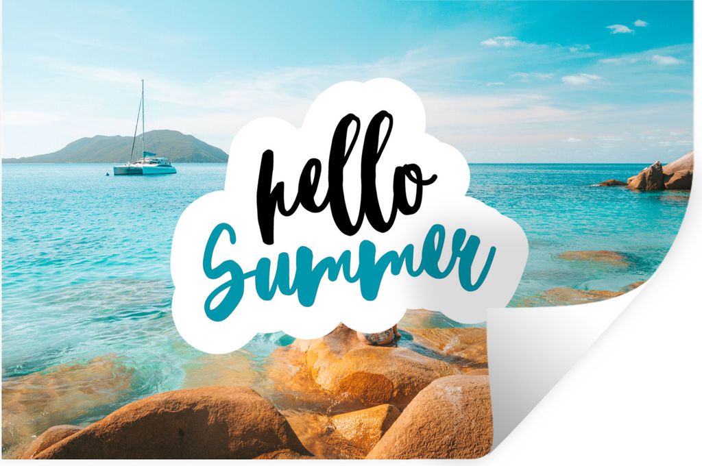 MuchoWow Wandtattoo Wandsticker Wandaufkleber Sommer - Zitat - Boot - Meer 90x60 cm Selbstklebend und Repositionierbar - Aufkleber