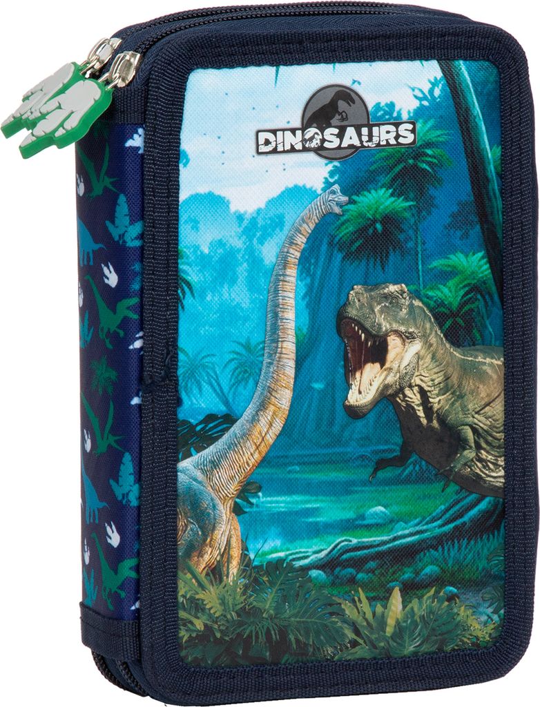 Federmäppchen mit zwei Fächern und Zubehör Dinosaurier Produktbild 