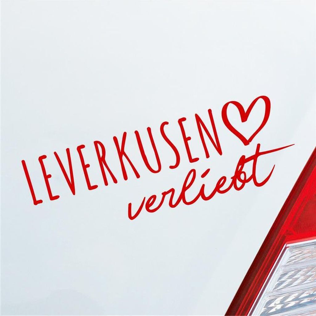 Auto Aufkleber Leverkusen verliebt Herz Stadt Heimat Liebe Car 19x7 cm Rot Sticker Heckscheibenaufkleber