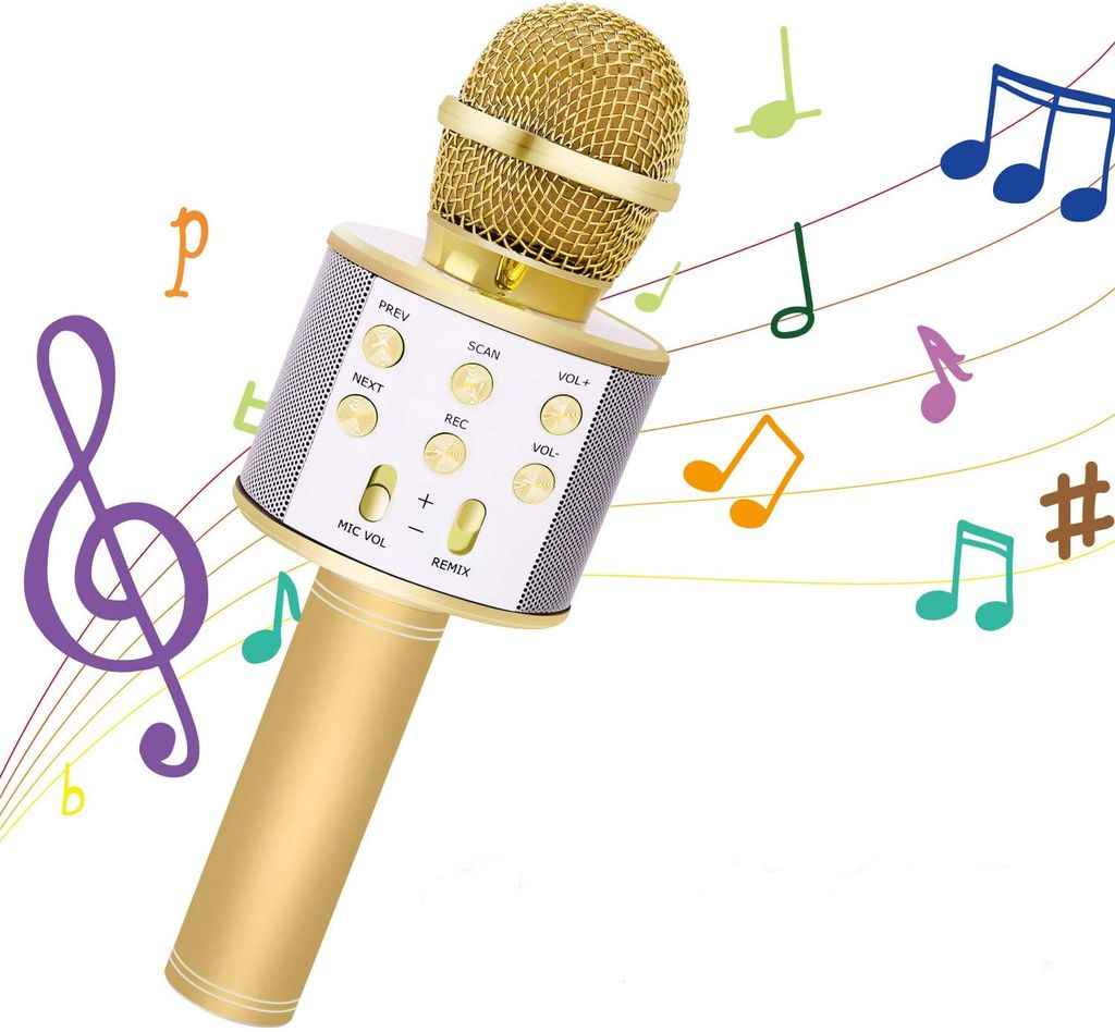 Drahtloses Bluetooth Mikrofon für Kinder Karaoke Mikrofon Geschenk gold 