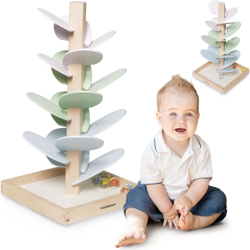 Holz-Klangbaum mit rollenden Kugeln – farbiger Kugelturm aus Holz für Kinder, sensorisches Motorikspielzeug von Mamabrum