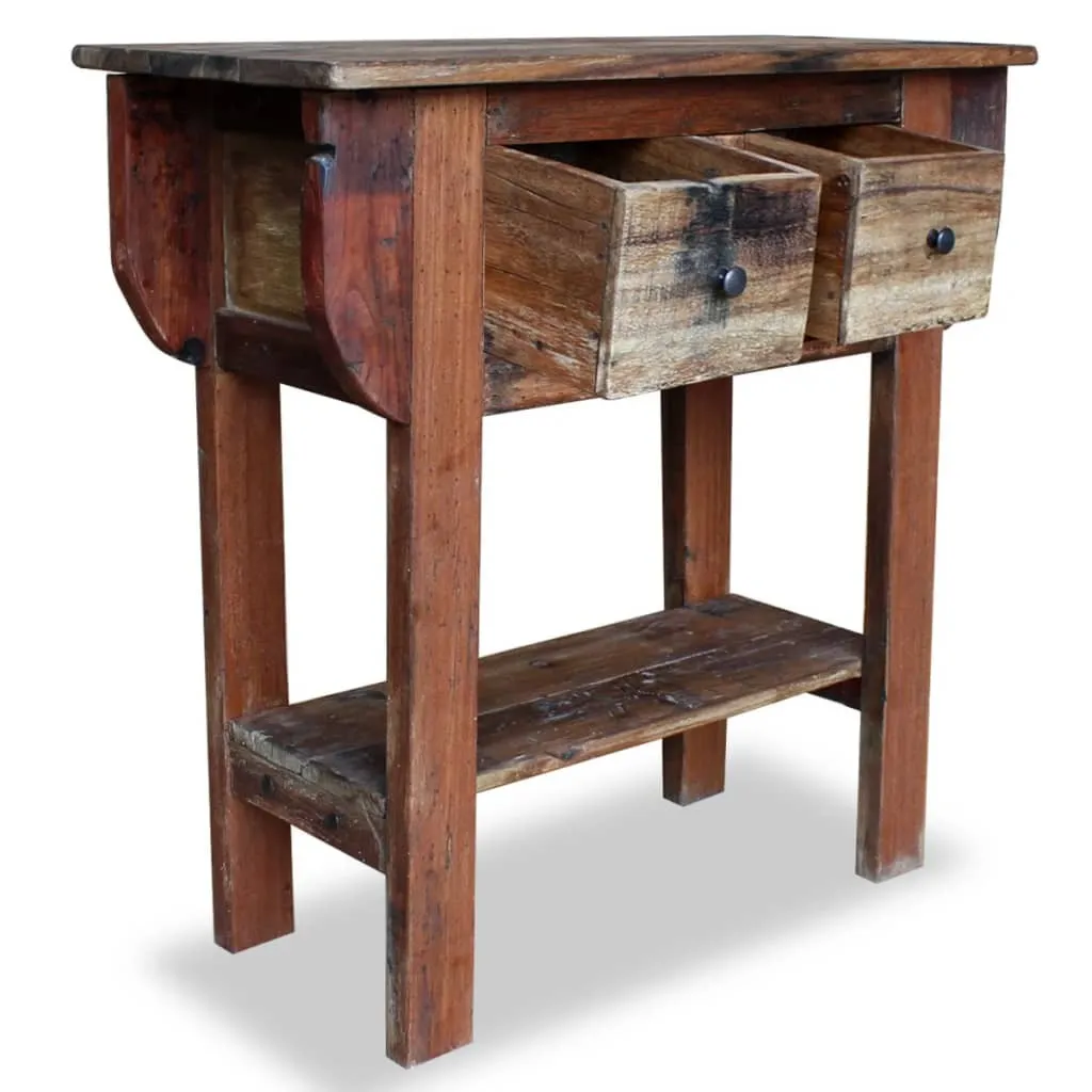 Console artisanale en bois massif ancien avec finition naturelle 80 cm
