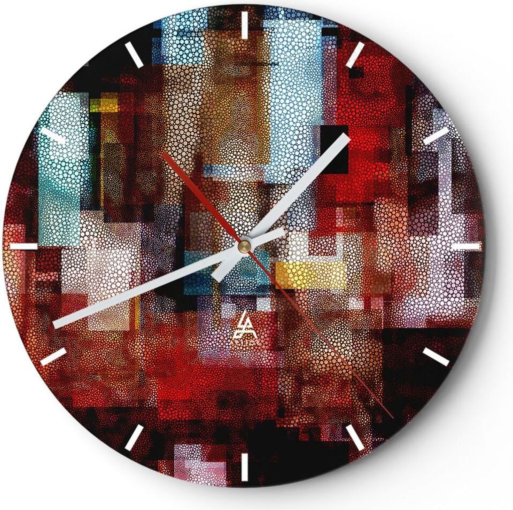 Wanduhr - Rund - Glasuhr - Abstraktion modern - 40x40cm - Schleichendes Uhrwerk - Lautlos - zum Aufhängen bereit - Dekoration Modern - Wanddekorat...