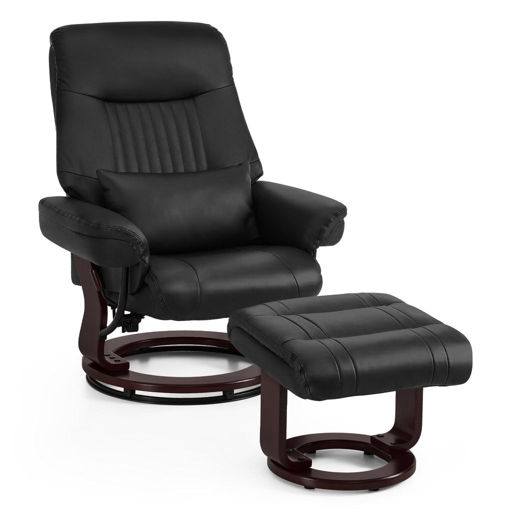 M MCombo Relaxsessel mit Liegefunktion, Lesesessel, 360° Drehbarer Fernsehsessel mit Hocker, mit Kissen & Seitentasche, TV-Sessel, 9035 (Schwarz)