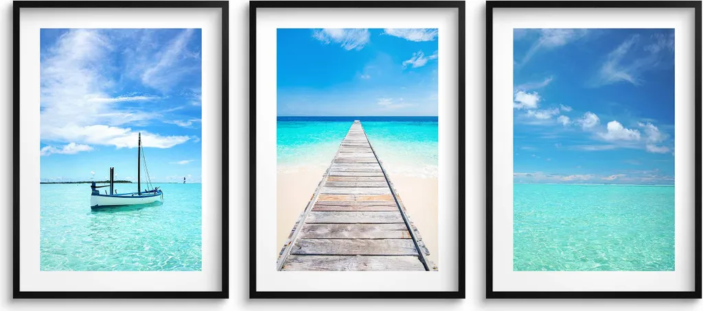 Poster Soggiorno Oceano e Spiaggia: Set 3 Stampe Arte Parete 50x70