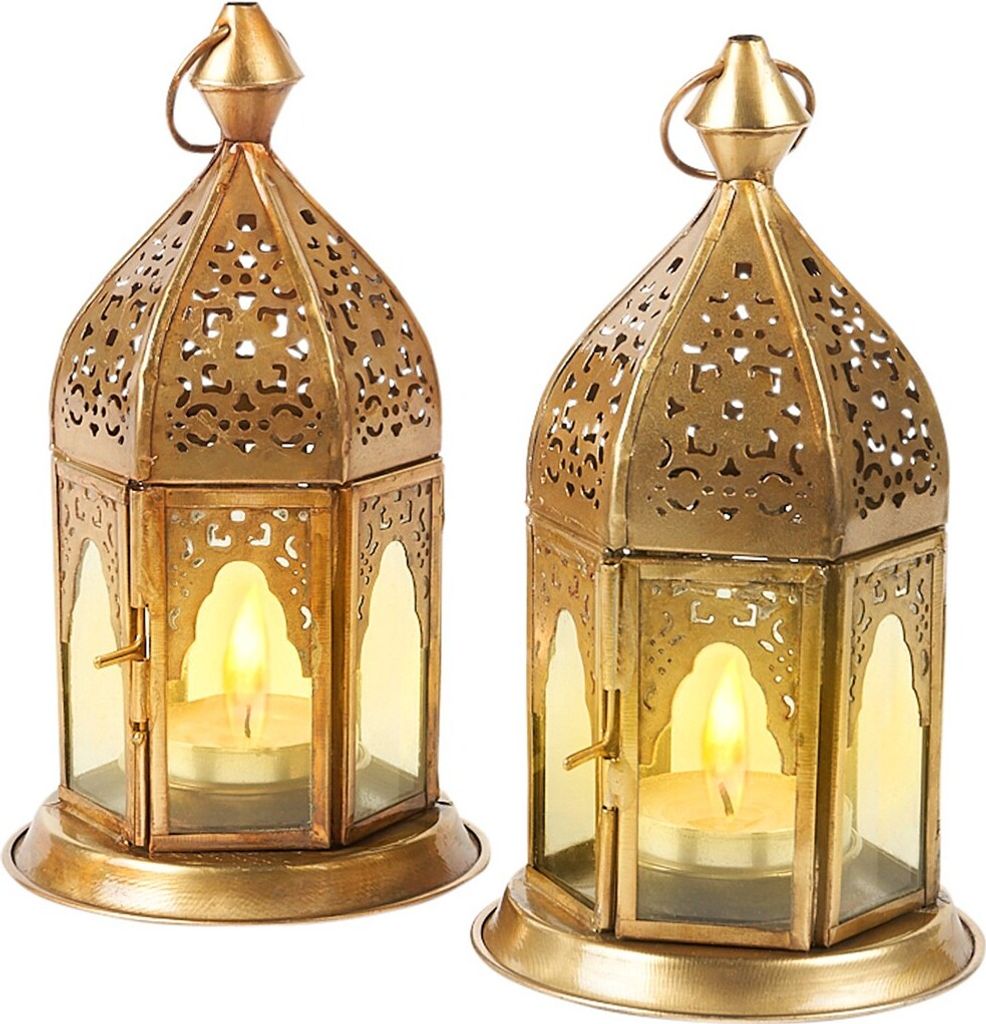 Orientalische Laternen 2er Set Laterne Basem Klar | 2X Orientalisches Windlicht aus Metall & Glas in Klar | Marokkanische Glaslaterne für draußen...