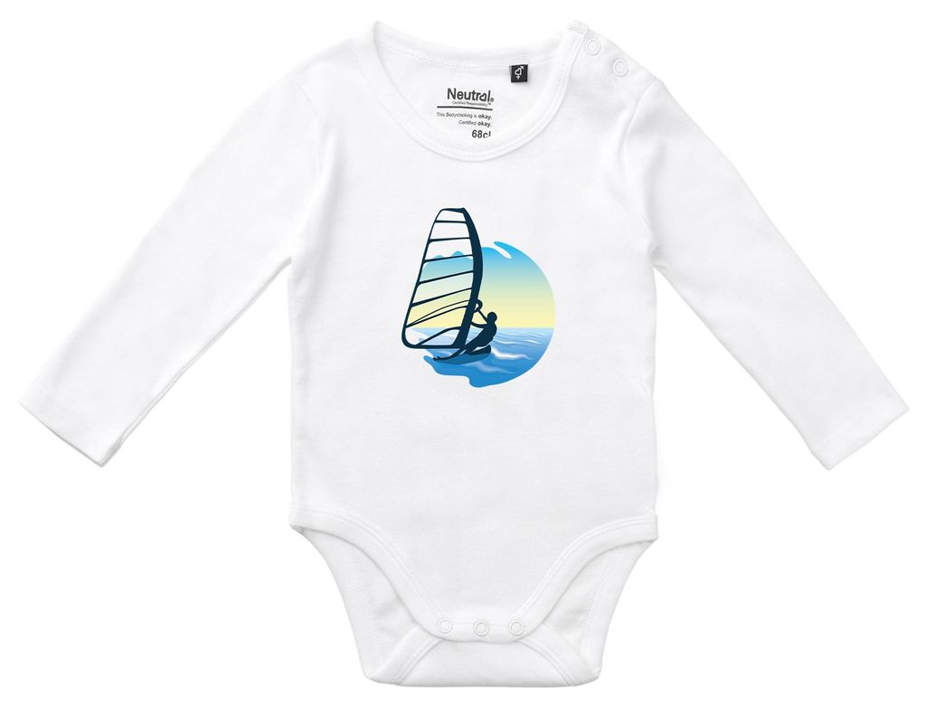 Huuraa Baby Body Windsurfer Surfen 80 White Baumwolle Fairtrade Langarmbody Geschenkidee