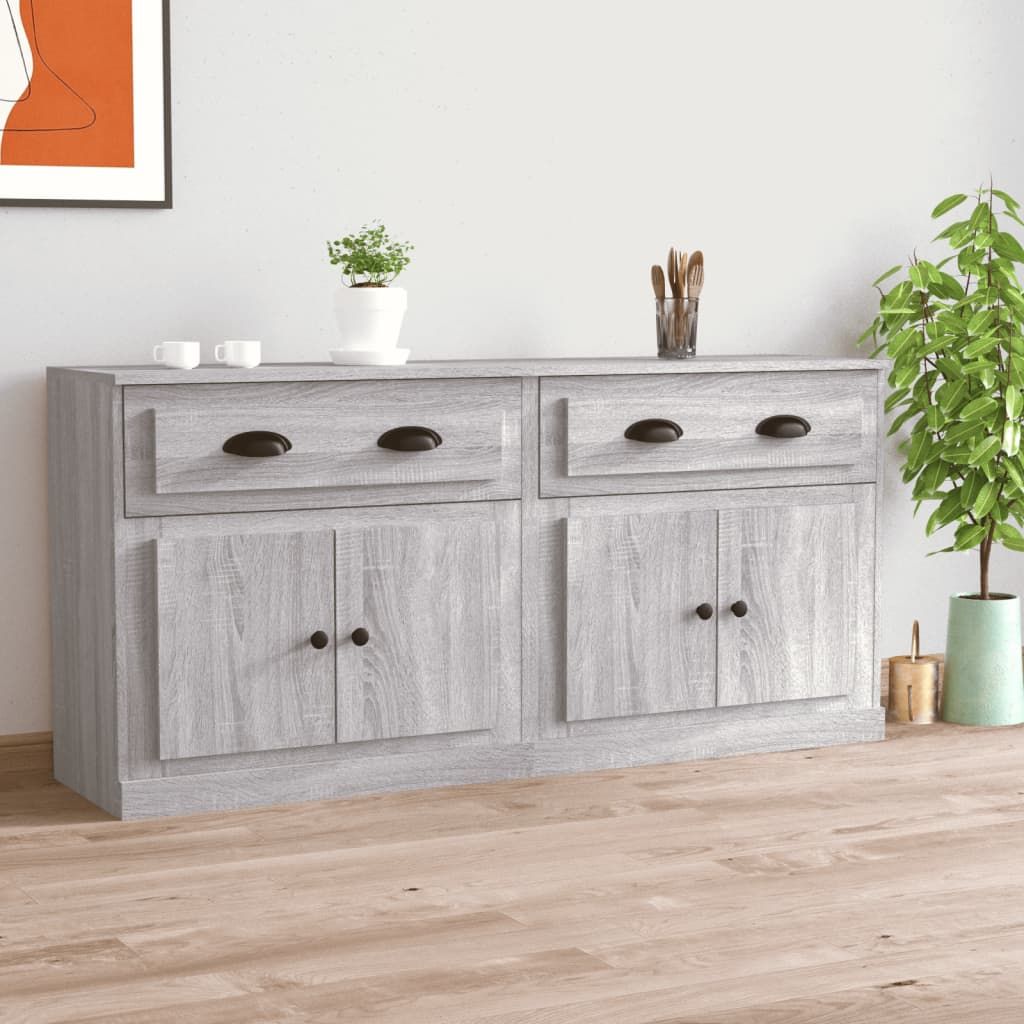 Sideboards 2 Stk. Grau Sonoma Holzwerkstoff , Kommoden Produktbild 