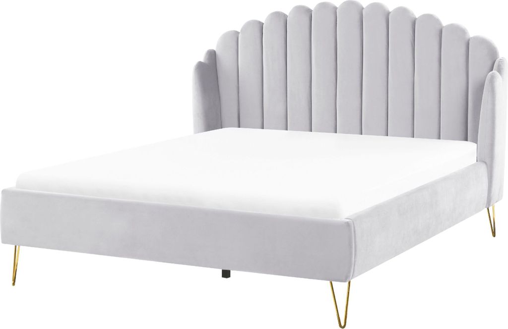 BELIANI Polsterbett Hellgrau Samtstoff mit Lattenrost 160 x 200 cm mit Vertikaler Steppung Schlafzimmer Ehebett Modern