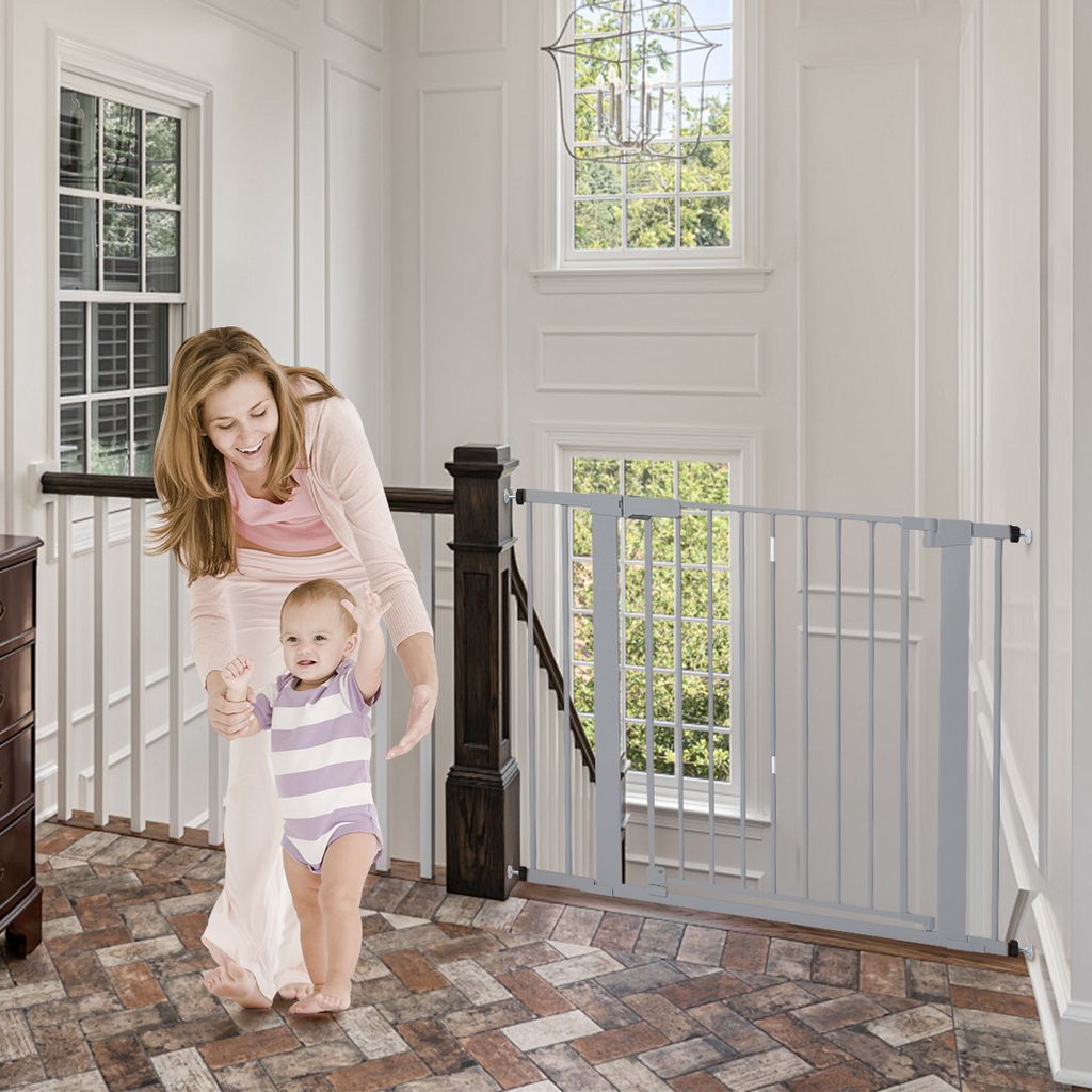 Treppenschutzgitter für Babys Berrin 75-103 cm, Comomy Türschutzgitter, Absperrgitter für Haustiere,Ohne Bohren, Weiß