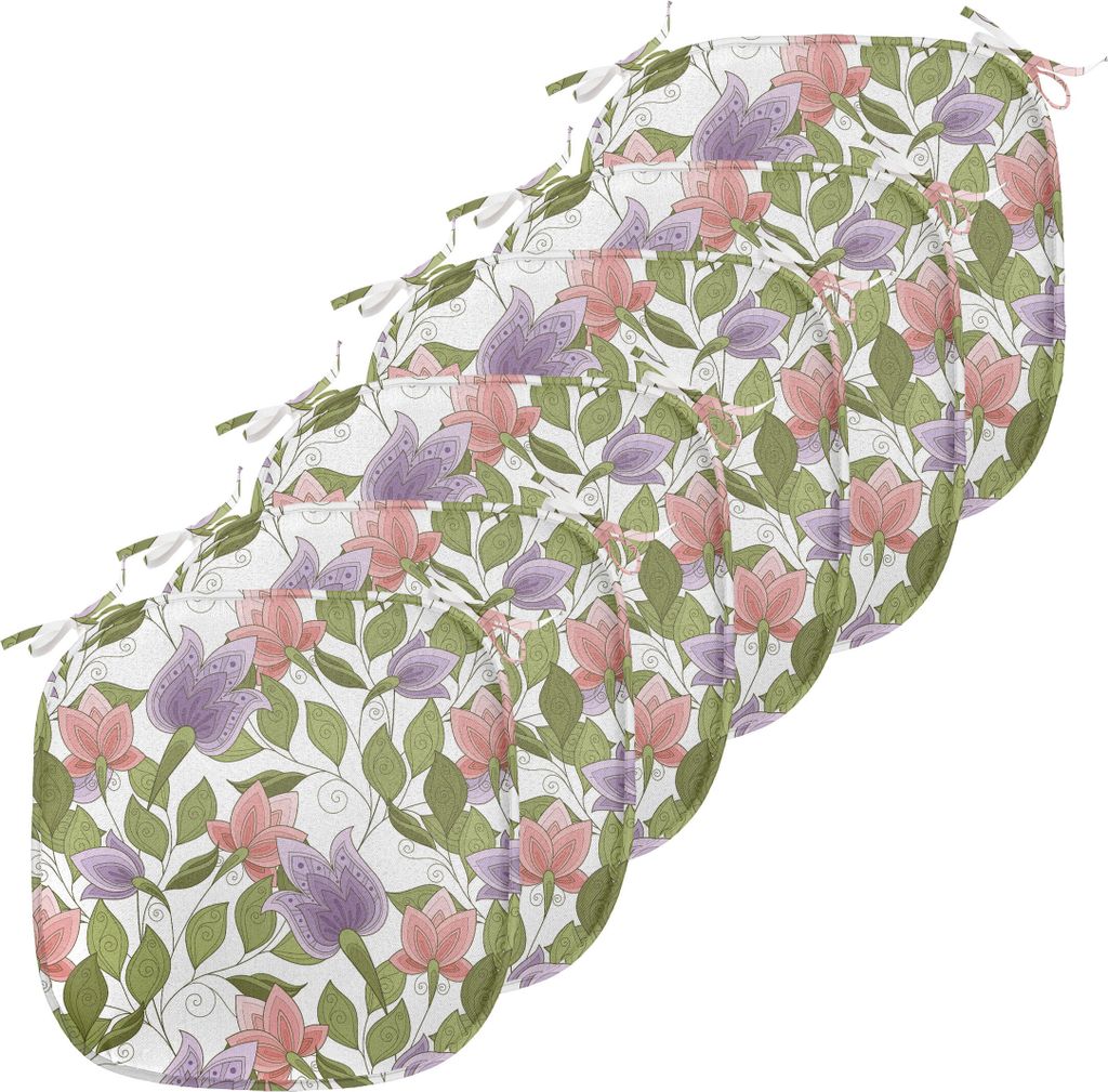 ABAKUHAUS Blumen Polster für Esszimmerstühle, Pastelltulpe Blumen, Dekoratives wasserfestes Kissen mit Riemen für Küchensitze, 40 cm x 40 cm-6e...