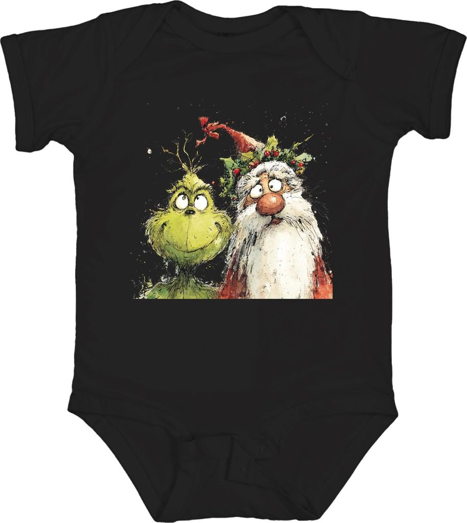 Grinch Weihnachtsmann frech Weihnachtsspaß Aquarell Cartoon Unisex Baby Body, Schwarz, 6/12
