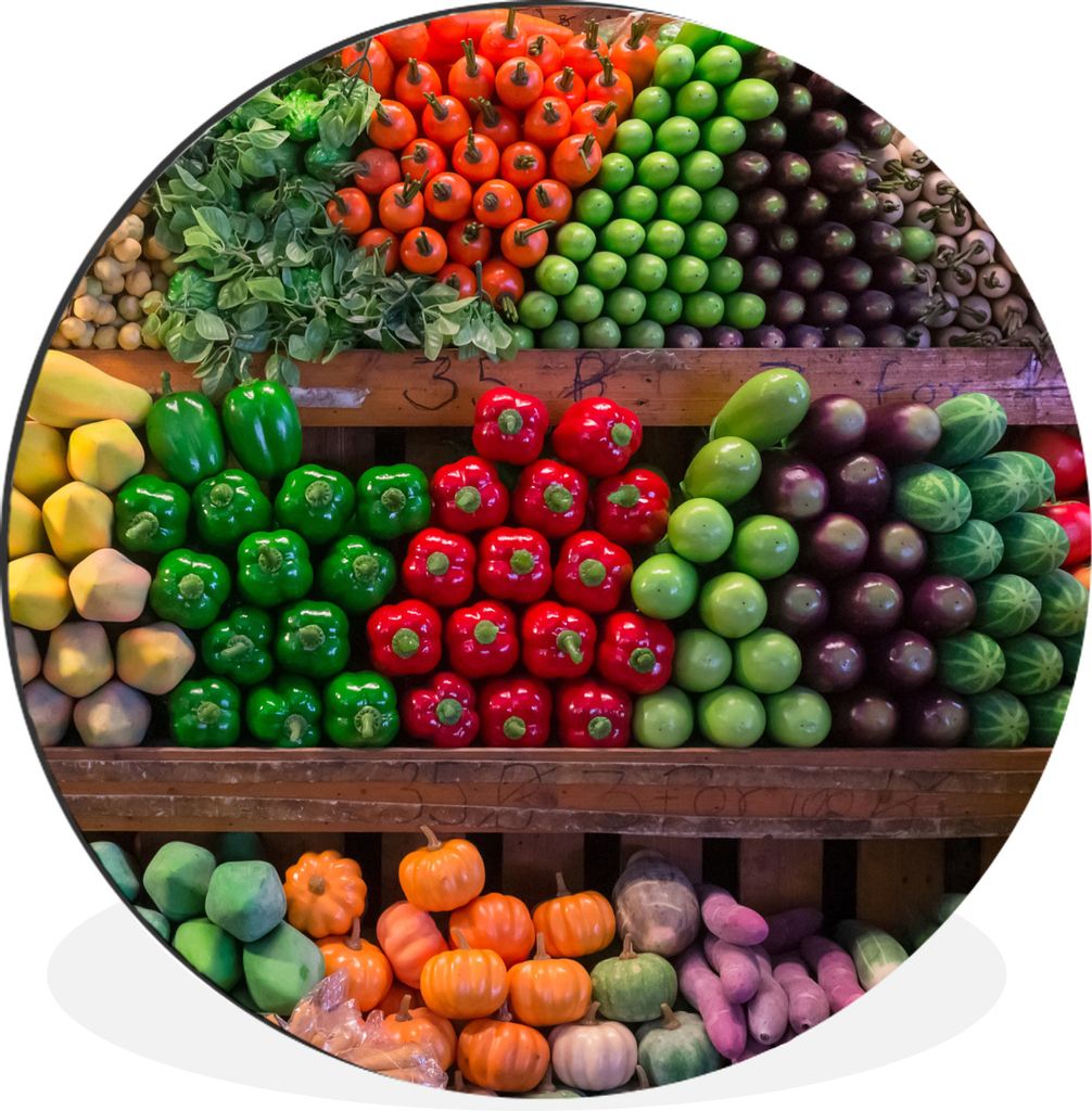 MuchoWow Aluminium Wandkreis Gemüse - Obst - Stand - Thailand Ø 60 cm Wanddeko Modern Wohnzimmer - Wand Kreis - Wandbild - Schlafzimmer - Alumi...