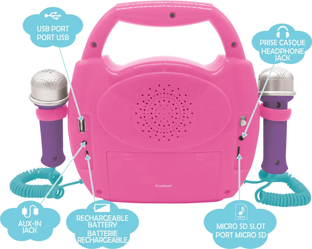 Lecteur Karaoké Licorne avec Effets de Lumière LED et Double Microphone