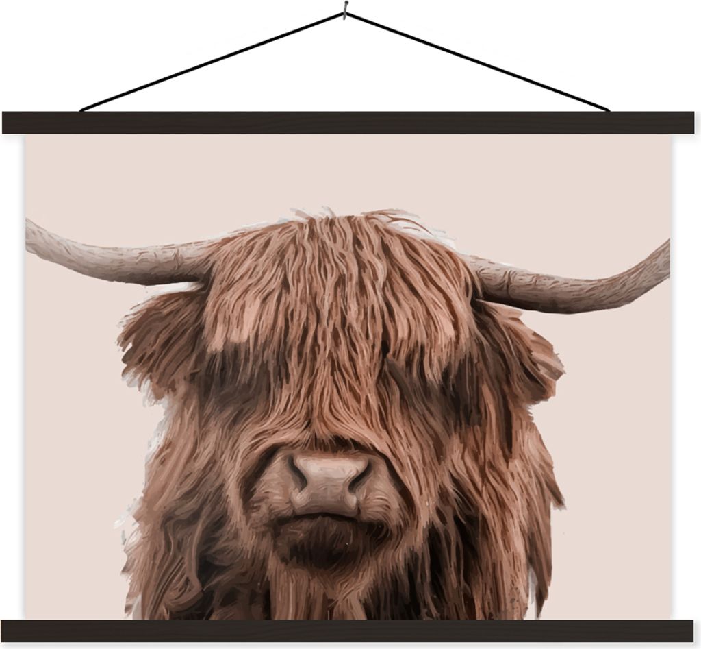 MuchoWow Textilposter Schottisches Hochlandrind - Kuh - Vlies 150x113 cm mit schwarzem Rahmen - Wohnzimmer
