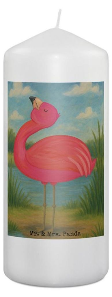 Mr. & Mrs. Panda Kerze Flamingo Stolz Design 19 x 8 cm - Weiß - Geschenk, Bedruckte, Wachskerze, Selbstliebe, Stumpenkerze, Mama, Blockkerze, Best...